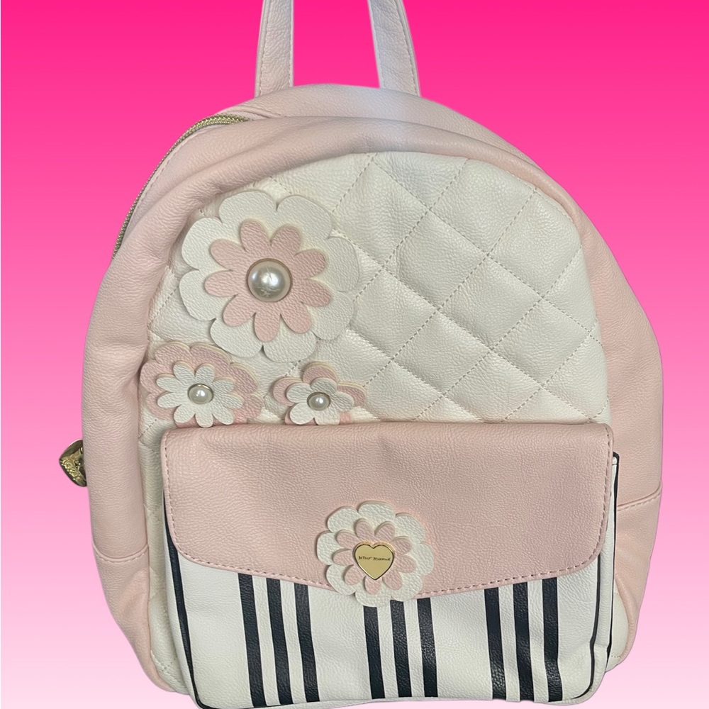 Betsey Johnson Pink and White Floral Accent Backpack